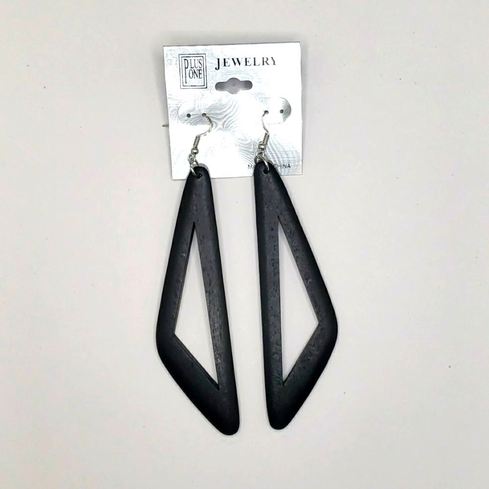 Black wood long triangle earrings